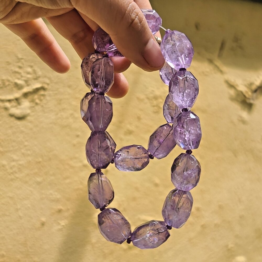 Faceted Amethyst Bead Necklace w 14k Solid Yellow Gold Magnetic Clasp 16” Long - Picture 6 of 8
